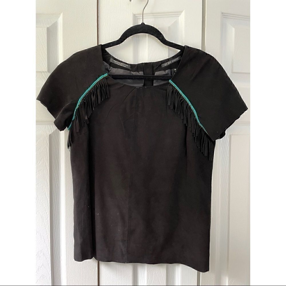 Maison Scotch Suede & Fringe Blouse Top